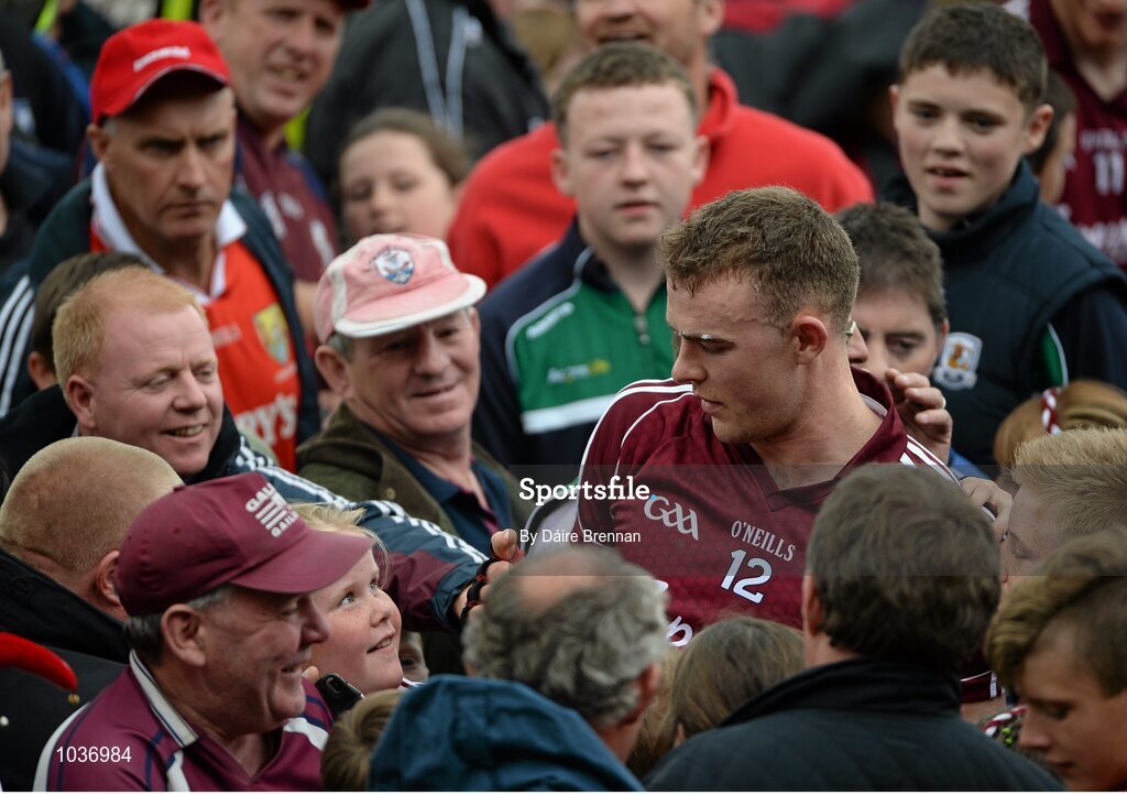 26 July 2015; Jonathan Glynn, Galway, celebrates with supporters after the game. GAA Hurling All-Ireland Senior Championship, Quarter-Final, Galway v Cork. Semple Stadium, Thurles, Co. Tipperary. Picture credit: Dáire Brennan / SPORTSFILE