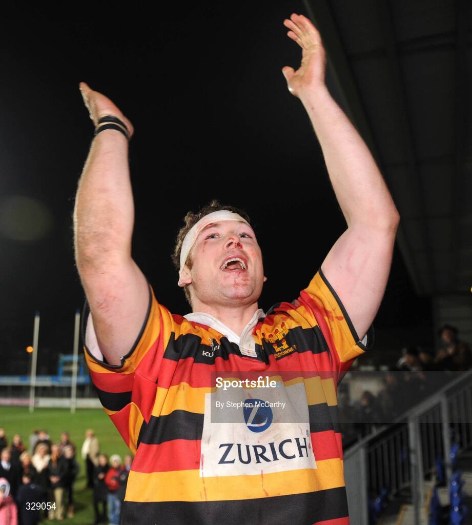 21 November 2008; Lansdowne captain Alan Maher celebrates after the game. Leinster Senior League Cup Final, Clontarf v Lansdowne, Donnybrook Stadium, Dublin. Picture credit: Stephen McCarthy / SPORTSFILE
