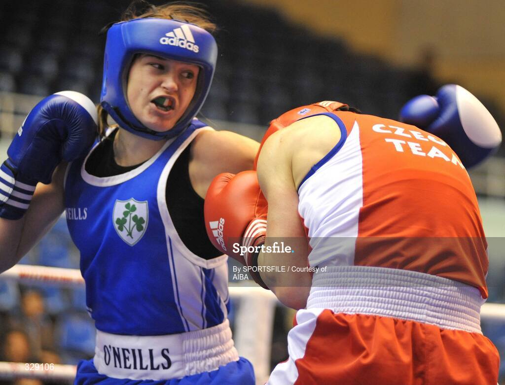 25 November 2008; Katie Taylor, left, Ireland, in action against Danusa Dilofova, Czech Republic, during their 60kg preliminary round bout. AIBA Women’s World Boxing Championships, Ningbo City, China. Picture credit: SPORTSFILE / Courtesy of AIBA