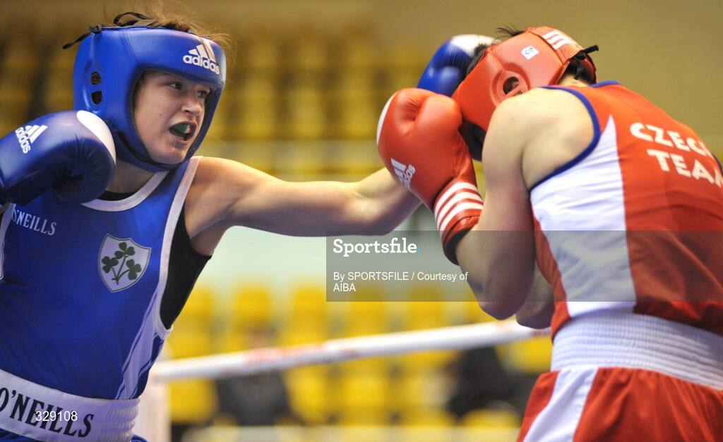 25 November 2008; Katie Taylor, left, Ireland, in action against Danusa Dilofova, Czech Republic, during their 60kg preliminary round bout. AIBA Women’s World Boxing Championships, Ningbo City, China. Picture credit: SPORTSFILE / Courtesy of AIBA