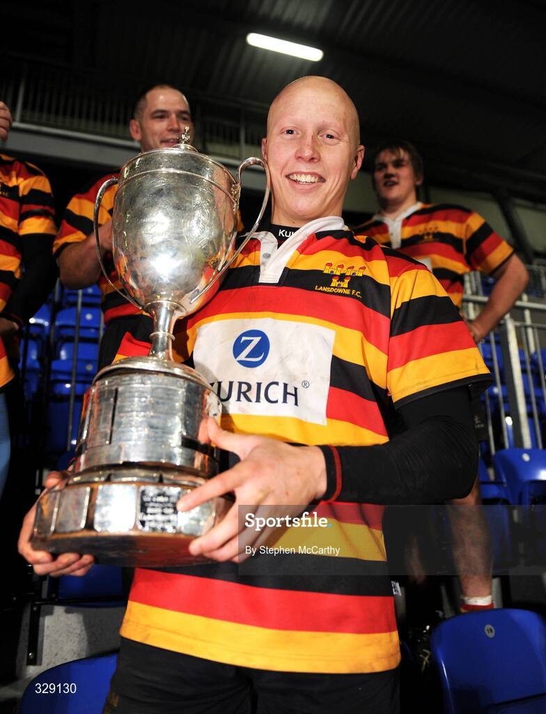 21 November 2008; Romain Liberman, Lansdowne, celebrates with the cup after victroy over Clontarf. Leinster Senior League Cup Final, Clontarf v Lansdowne, Donnybrook Stadium, Dublin. Picture credit: Stephen McCarthy / SPORTSFILE