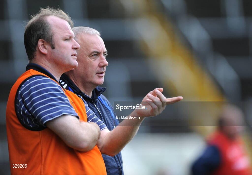 16 November 2008; Sarsfields manager Berti Og Murphy watches the game with selector Teddy McCarthy. AIB Munster Senior Club Hurling Championship Semi-Final, Sarsfields v De La Salle, Pairc Ui Chaoimh, Cork. Picture credit: Matt Browne / SPORTSFILE