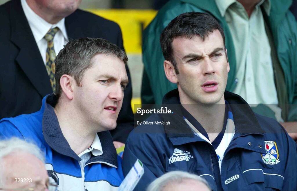 29 May 2005; Cavan assistant manager Martin Mc Elkennon, right, along with former Derry star Damien Cassidy. Bank of Ireland Ulster Senior Football Championship, Cavan v Antrim, Kingspan Breffni Park, Cavan. Picture Credit: Oliver Mc Veigh / SPORTSFILE