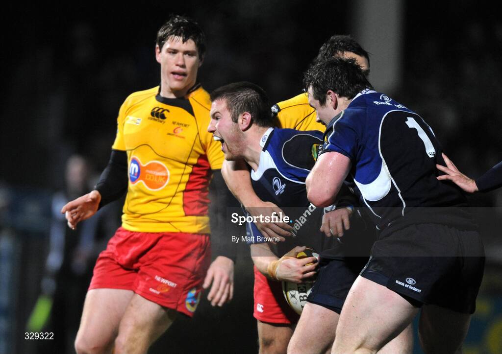 29 November 2008; Sean O'Brien, Leinster, celebrates after scoring the first try of the game with team-mate Cian Healy. Magners League, Leinster v Newport Gwent Dragons, RDS, Dublin. Picture credit: Matt Browne / SPORTSFILE