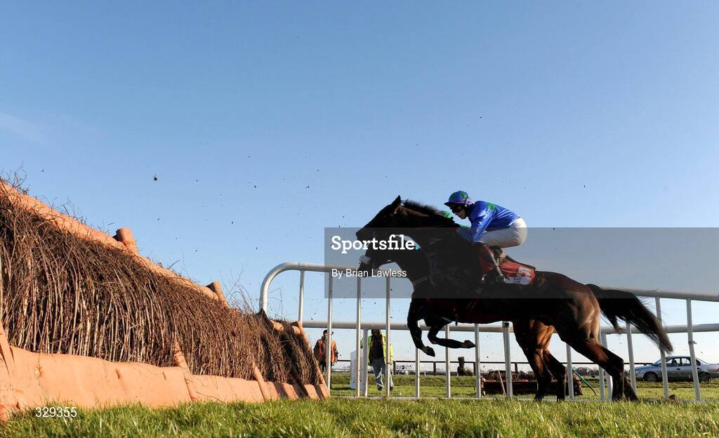 30 November 2008; Eventual winner Hurricane Fly, with Paul Townend up, clears the last 'first time around' during the Bar One Racing Royal Bond Novice Hurdle of €90,000. Fairyhouse Winter Festival 2008, Fairyhouse Racecourse, Co. Meath. Picture credit: Brian Lawless / SPORTSFILE