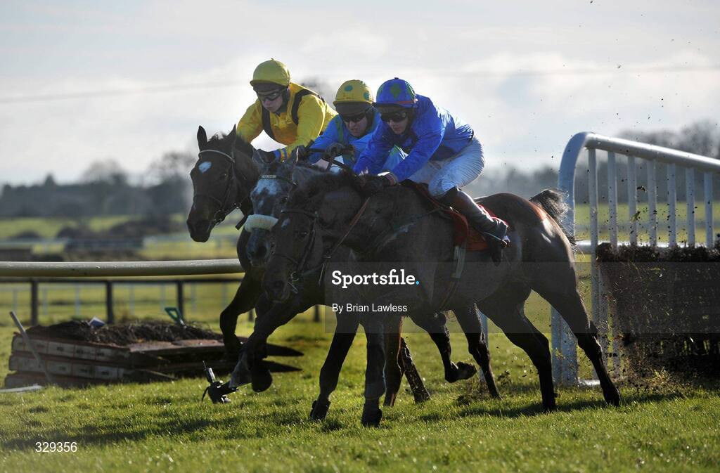30 November 2008; Hurricane Fly, with Paul Townend up, right, races clear of the last ahead of second Donnas Palm, Barry Geraghty up, centre, and third Cousin Vinny, Pat Mullins up, during the Bar One Racing Royal Bond Novice Hurdle of €90,000. Fairyhouse Winter Festival 2008, Fairyhouse Racecourse, Co. Meath. Picture credit: Brian Lawless / SPORTSFILE
