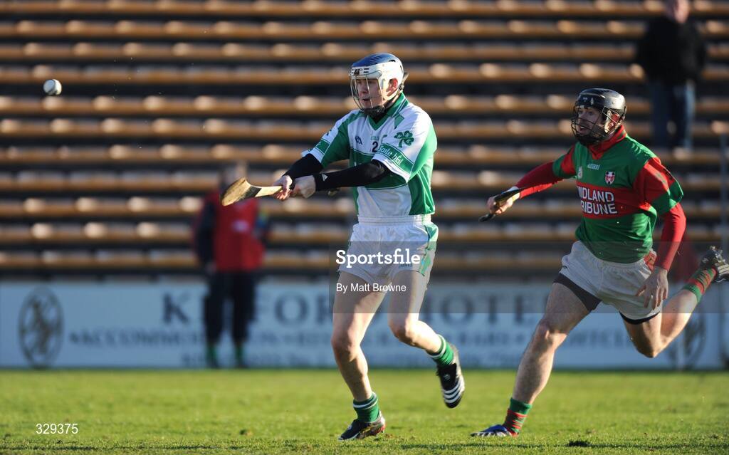 30 November 2008; Ballyhale Shamrocks' TJ Reid scores the opening goal of the game despite the attempts of Birr's John Paul O'Meara. AIB Leinster Senior Club Hurling Championship Final, Ballyhale Shamrocks v Birr, Nowlan Park, Kilkenny. Picture credit: Matt Browne / SPORTSFILE