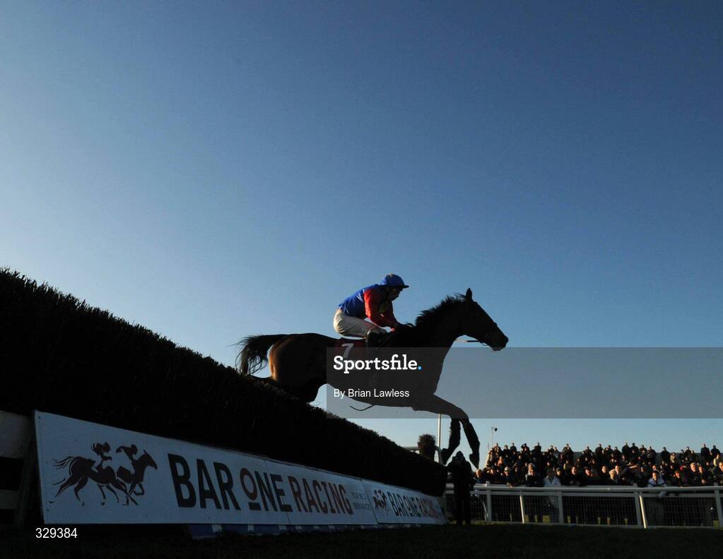 30 November 2008; Trafford Lad, with Tom Doyle up, clears the last on the way to winning the Bar One Racing Drinmore Novice Steeplechase. Fairyhouse Winter Festival 2008, Fairyhouse Racecourse, Co. Meath. Picture credit: Brian Lawless / SPORTSFILE