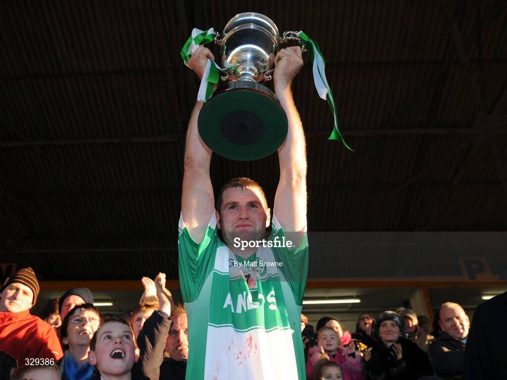30 November 2008; Ballyhale Shamrocks captain Bob Aylward lifts the cup. AIB Leinster Senior Club Hurling Championship Final, Ballyhale Shamrocks v Birr, Nowlan Park, Kilkenny. Picture credit: Matt Browne / SPORTSFILE
