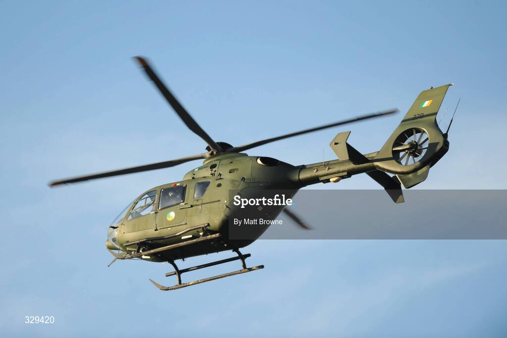 30 November 2008; An Taoiseach Brian Cowen arrives at the game by hellicopter. AIB Leinster Senior Club Hurling Championship Final, Ballyhale Shamrocks v Birr, Nowlan Park, Kilkenny. Picture credit: Matt Browne / SPORTSFILE