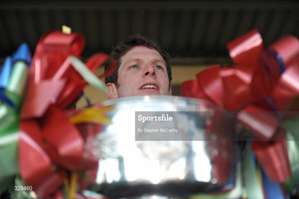 30 November 2008; Mid Kerry captain Mike Burke before lifting the Bishop Moynihan Cup after victory over Kerins O'Rahilly's. Kerry Senior Football Championship Final Replay, Kerins O'Rahilly's v Mid Kerry, Fitzgerald Stadium, Killarney, Co. Kerry. Picture credit: Stephen McCarthy / SPORTSFILE