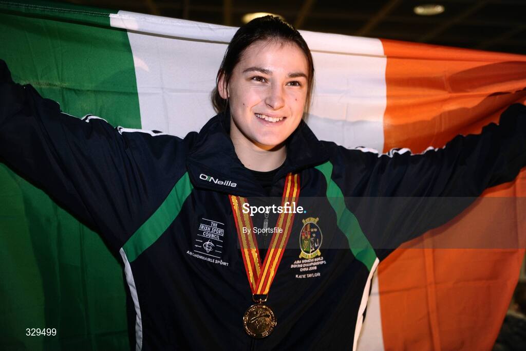1 December 2008; Ireland's Katie Taylor, who won a gold medal in the 60kg category at the AIBA Women's World Championships in China, at the homecoming in Dublin Airport. Photo by Sportsfile