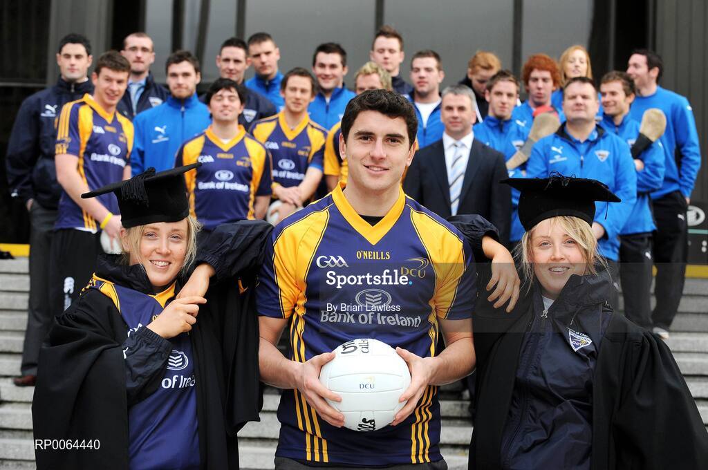 26 November 2008; Bank of Ireland announced that it has signed an agreement to become the new official sponsor of the DCU GAA Academy. The five-year deal commences immediately and will see the Bank of Ireland brand arrive on players and grounds in the coming weeks. The DCU GAA Academy was established in 2006 to provide elite level Gaelic footballers and hurlers with the opportunity to develop their sporting and academic careers in a supportive environment. At the announcement are members of the DCU GAA Academy including Dublin footballer Bernard Brogan with Monaghan ladies footballers Aoife, left, and Ciara McAnespie. Bank of Ireland Head Office, Dublin. Picture credit: Brian Lawless / SPORTSFILE