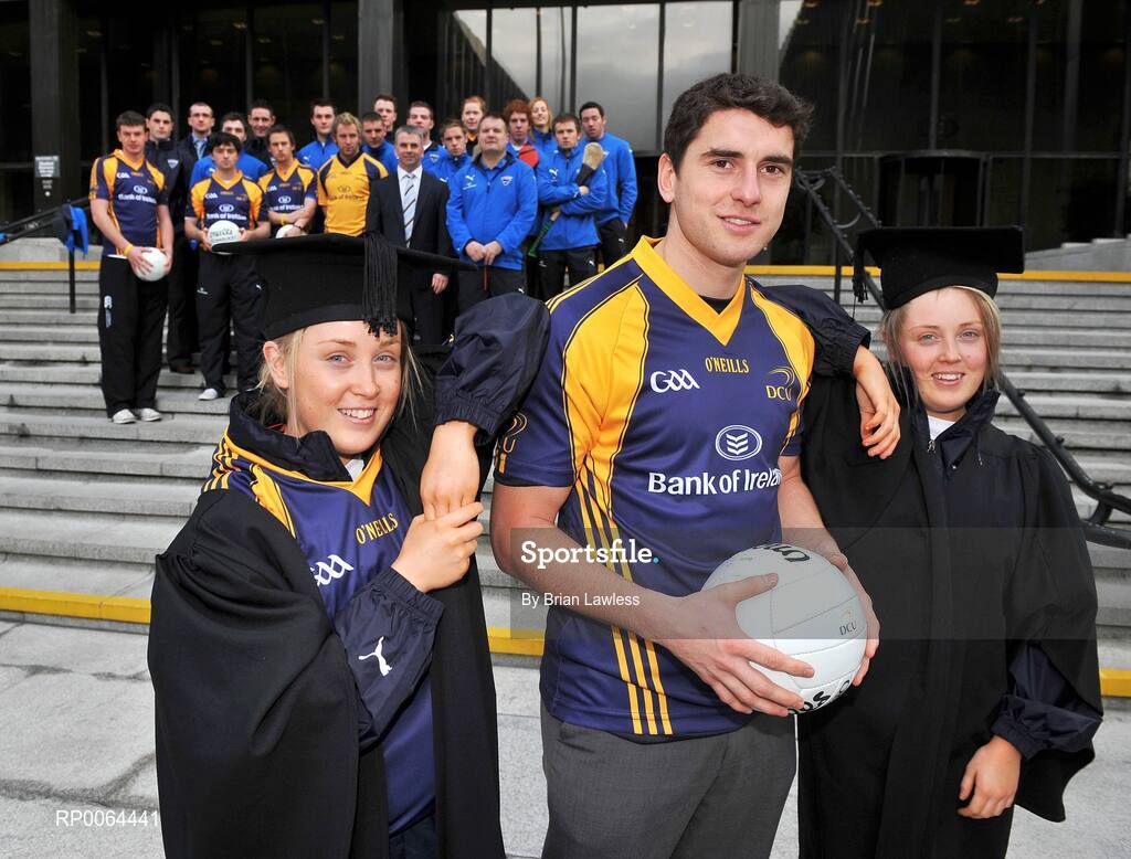 26 November 2008; Bank of Ireland announced that it has signed an agreement to become the new official sponsor of the DCU GAA Academy. The five-year deal commences immediately and will see the Bank of Ireland brand arrive on players and grounds in the coming weeks. The DCU GAA Academy was established in 2006 to provide elite level Gaelic footballers and hurlers with the opportunity to develop their sporting and academic careers in a supportive environment. At the announcement are members of the DCU GAA Academy including Dublin footballer Bernard Brogan with Monaghan ladies footballers Aoife, left, and Ciara McAnespie. Bank of Ireland Head Office, Dublin. Picture credit: Brian Lawless / SPORTSFILE
