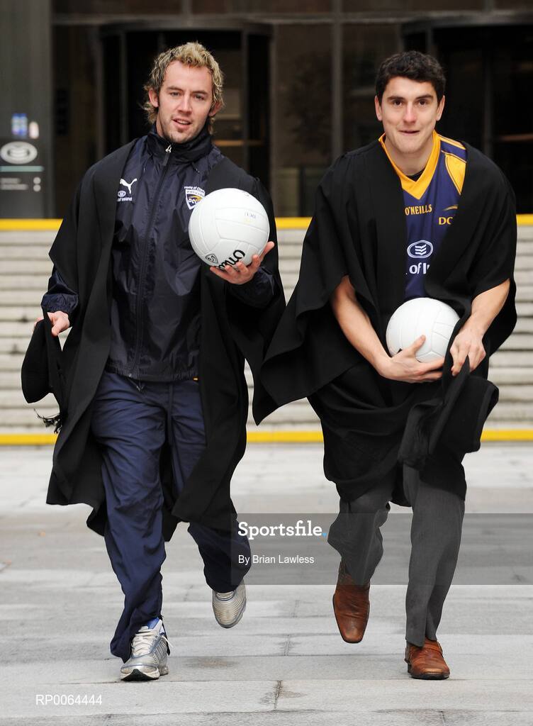 26 November 2008; Bank of Ireland announced that it has signed an agreement to become the new official sponsor of the DCU GAA Academy. The five-year deal commences immediately and will see the Bank of Ireland brand arrive on players and grounds in the coming weeks. The DCU GAA Academy was established in 2006 to provide elite level Gaelic footballers and hurlers with the opportunity to develop their sporting and academic careers in a supportive environment. At the announcement are DCU GAA Academy stars Mayo's Conor Mortimer, left, and Dublin's Bernard Brogan. Bank of Ireland Head Office, Dublin. Picture credit: Brian Lawless / SPORTSFILE