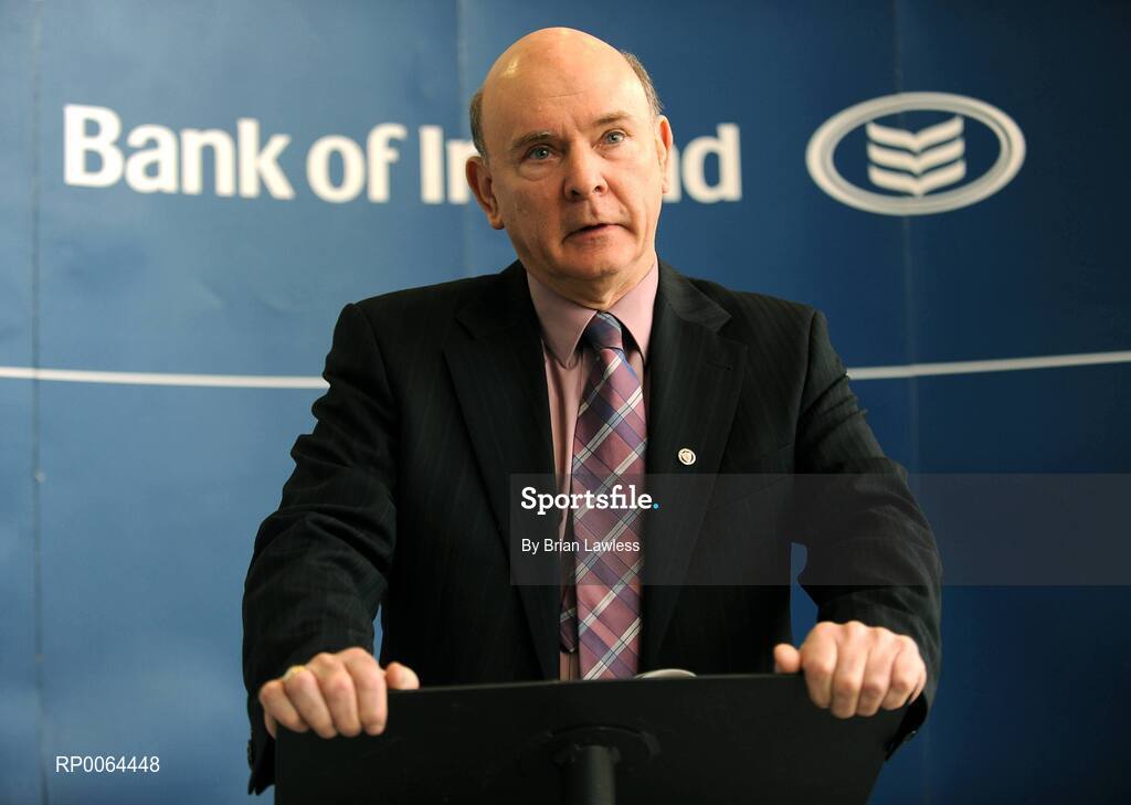 26 November 2008; Bank of Ireland announced that it has signed an agreement to become the new official sponsor of the DCU GAA Academy. The five-year deal commences immediately and will see the Bank of Ireland brand arrive on players and grounds in the coming weeks The DCU GAA Academy was established in 2006 to provide elite level Gaelic footballers and hurlers with the opportunity to develop their sporting and academic careers in a supportive environment. Speaking at the announcement is Peter Quinn, Chairman of Fundraising for the DCU Academy. Bank of Ireland Head Office, Dublin. Picture credit: Brian Lawless / SPORTSFILE