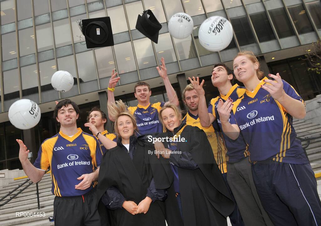 26 November 2008; Bank of Ireland announced that it has signed an agreement to become the new official sponsor of the DCU GAA Academy. The five-year deal commences immediately and will see the Bank of Ireland brand arrive on players and grounds in the coming weeks The DCU GAA Academy was established in 2006 to provide elite level Gaelic footballers and hurlers with the opportunity to develop their sporting and academic careers in a supportive environment. At the announcement are, from left, DCU GAA Academy members Ciaran Hanratty, Monaghan, Seanie Johnston, Cavan, Aoife McAnespie, Monaghan, Shane O'Rourke, Meath, Ciara McAnespie, Monaghan, Conor Mortimer, Mayo, Bernard Brogan, Dublin, and Sarah Connolly, Tyrone. Bank of Ireland Head Office, Dublin. Picture credit: Brian Lawless / SPORTSFILE