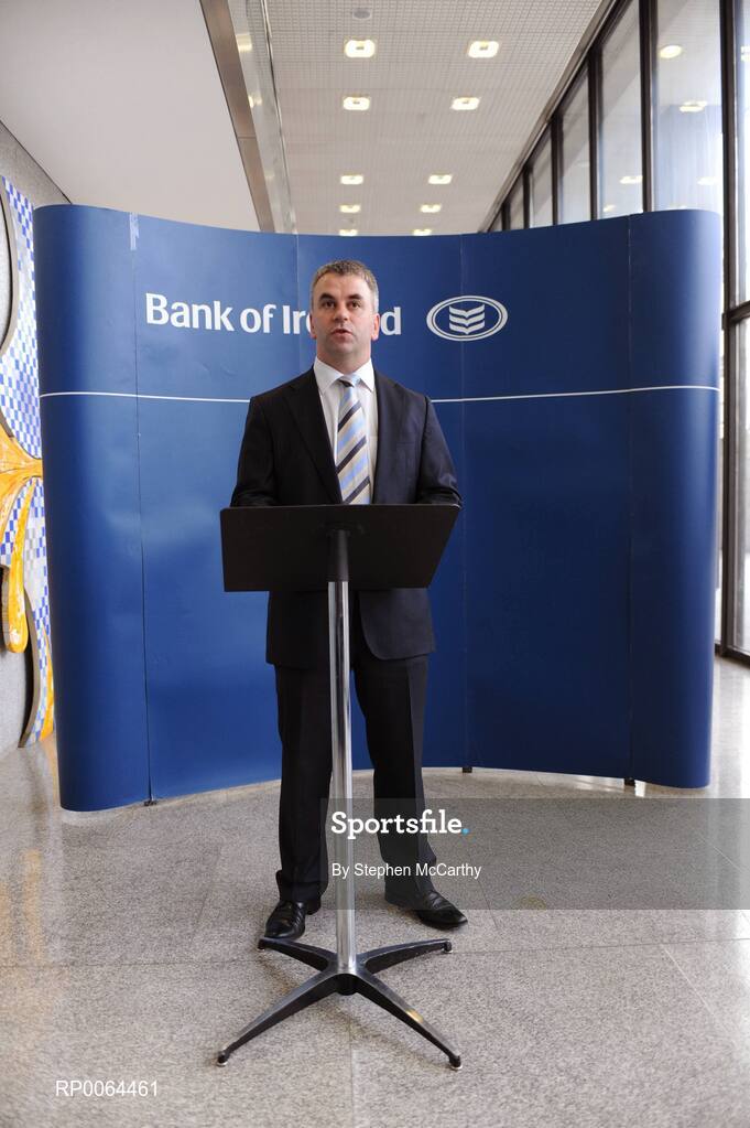 26 November 2008; Bank of Ireland announced that it has signed an agreement to become the new official sponsor of the DCU GAA Academy. The five-year deal commences immediately and will see the Bank of Ireland brand arrive on players and grounds in the coming weeks The DCU GAA Academy was established in 2006 to provide elite level Gaelic footballers and hurlers with the opportunity to develop their sporting and academic careers in a supportive environment. Speaking at the announcement is former Monaghan county player Gabriel Bannigan, Director Retail Strategy & Marketing, Bank of Ireland. Bank of Ireland Head Office, Dublin. Picture credit: Stephen McCarthy / SPORTSFILE
