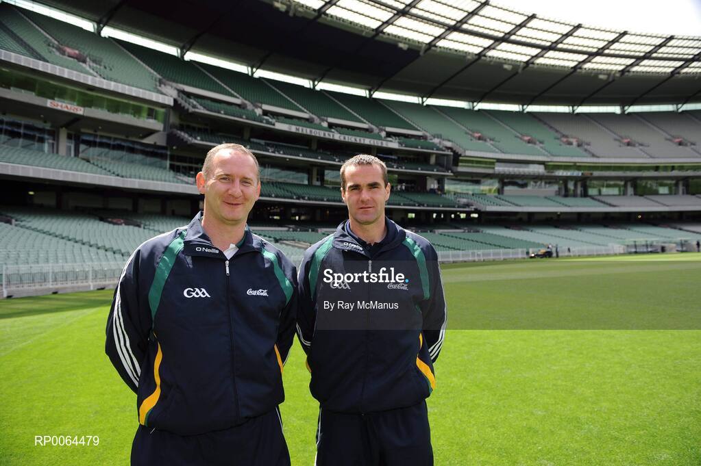 28 October 2008; Hugh Kenny and Sean Marty Lockard during an Ireland International Rules training session. 2008 International Rules tour, Melbourne Cricket Ground, Melbourne, Auatralia. Picture credit: Ray McManus / SPORTSFILE