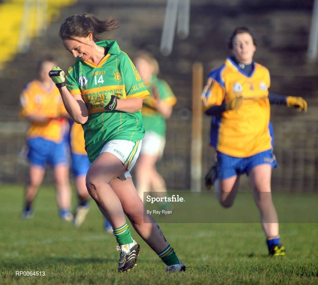 29 November 2008; Denise O'Halloran, Kilmihil, celebrates after scoring her side's third goal. VHI Healthcare All-Ireland Ladies Junior Club Football Championship Final, Kilmihil, Clare, v Knockmore, Mayo. Tuam Stadium, Tuam, Co. Galway. Picture credit: Ray Ryan / SPORTSFILE