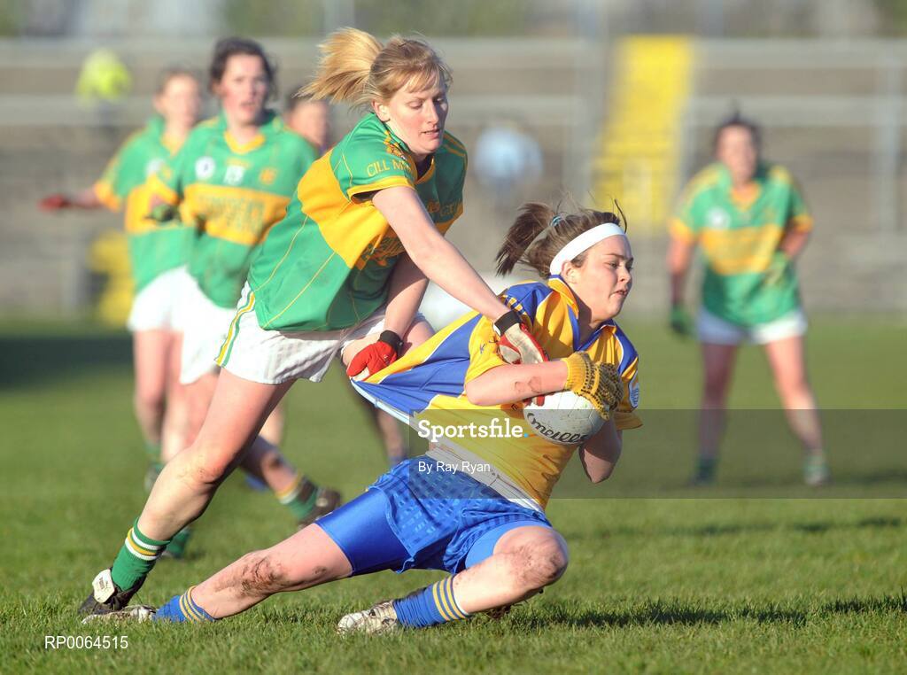 29 November 2008; Emma Lowther, Knockmore, in action against Mairead Nugent, Kilmihil. VHI Healthcare All-Ireland Ladies Junior Club Football Championship Final, Kilmihil, Clare, v Knockmore, Mayo. Tuam Stadium, Tuam, Co. Galway. Picture credit: Ray Ryan / SPORTSFILE