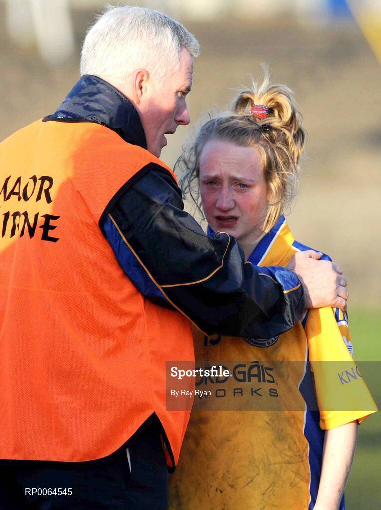 29 November 2008; Laura Corcoran, Knockmore, is consoled after the match. VHI Healthcare All-Ireland Ladies Junior Club Football Championship Final, Kilmihil, Clare, v Knockmore, Mayo. Tuam Stadium, Tuam, Co. Galway. Picture credit: Ray Ryan / SPORTSFILE
