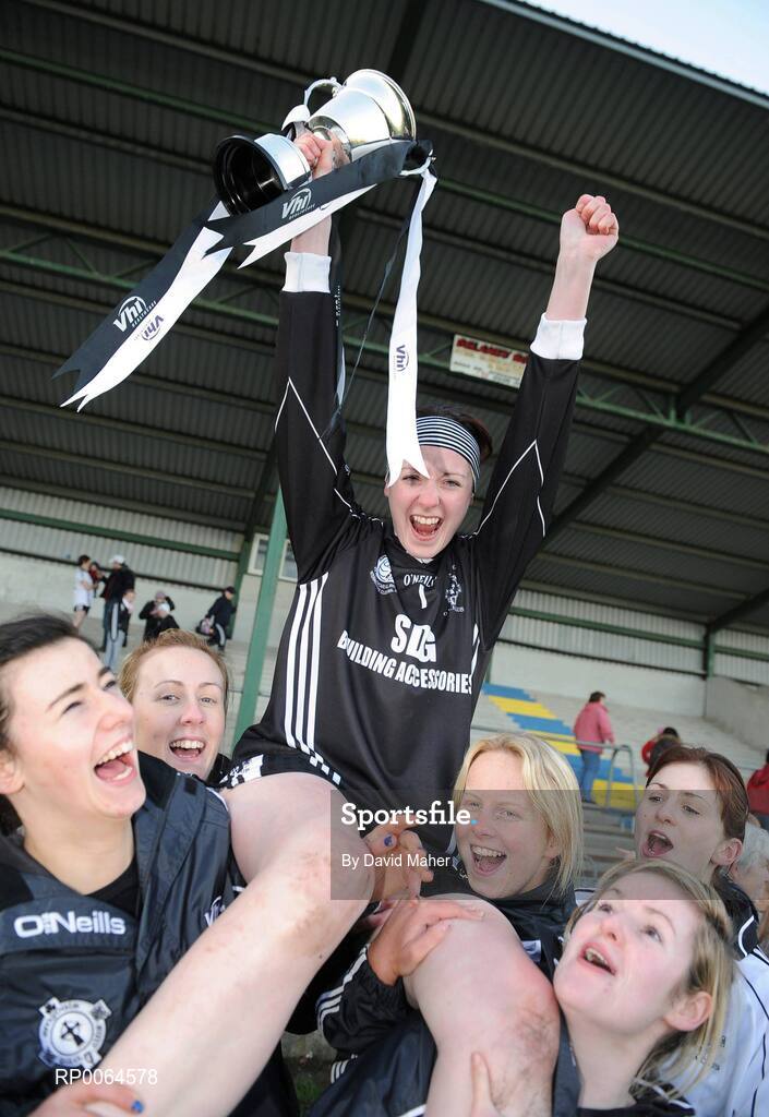 30 November 2008; Emyvale captain Sinead Mohan is lifted up by her team-mates as they celebrate with the cup. VHI Healthcare All-Ireland Ladies Intermediate Club Football Championship Final, Emyvale, Monaghan, v Ballingeary Inchigeela, Cork, St Rynagh's, Banagher, Co. Offaly. Picture credit: David Maher / SPORTSFILE