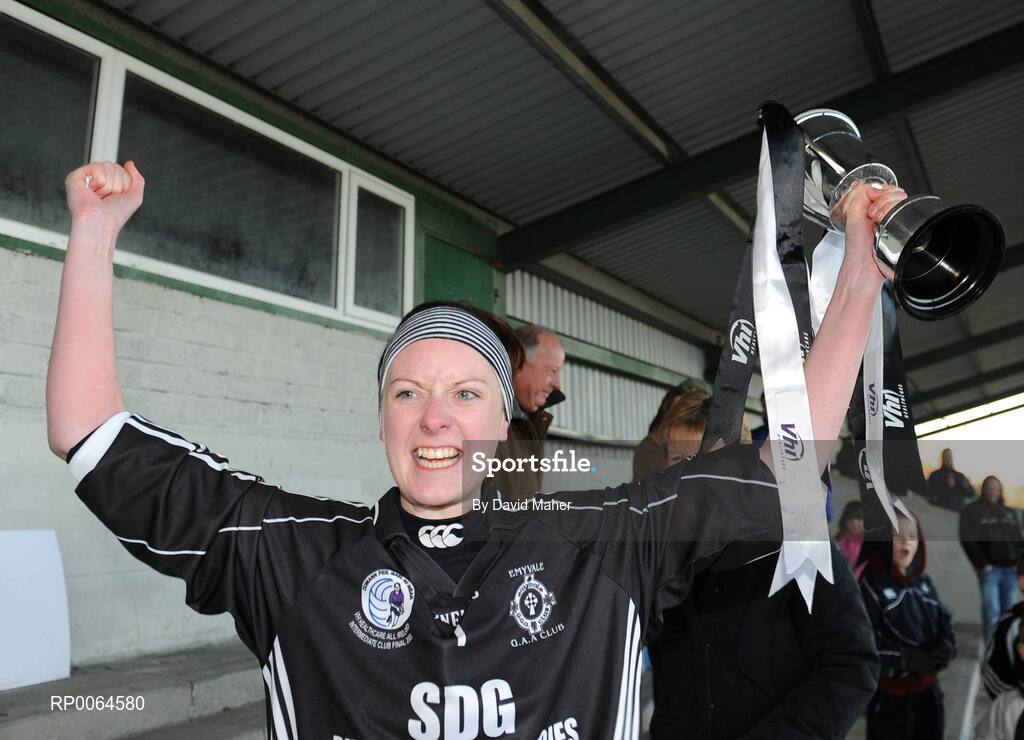 30 November 2008; Emyvale captain Sinead Mohan celebrates with the cup. VHI Healthcare All-Ireland Ladies Intermediate Club Football Championship Final, Emyvale, Monaghan, v Ballingeary Inchigeela, Cork, St Rynagh's, Banagher, Co. Offaly. Picture credit: David Maher / SPORTSFILE