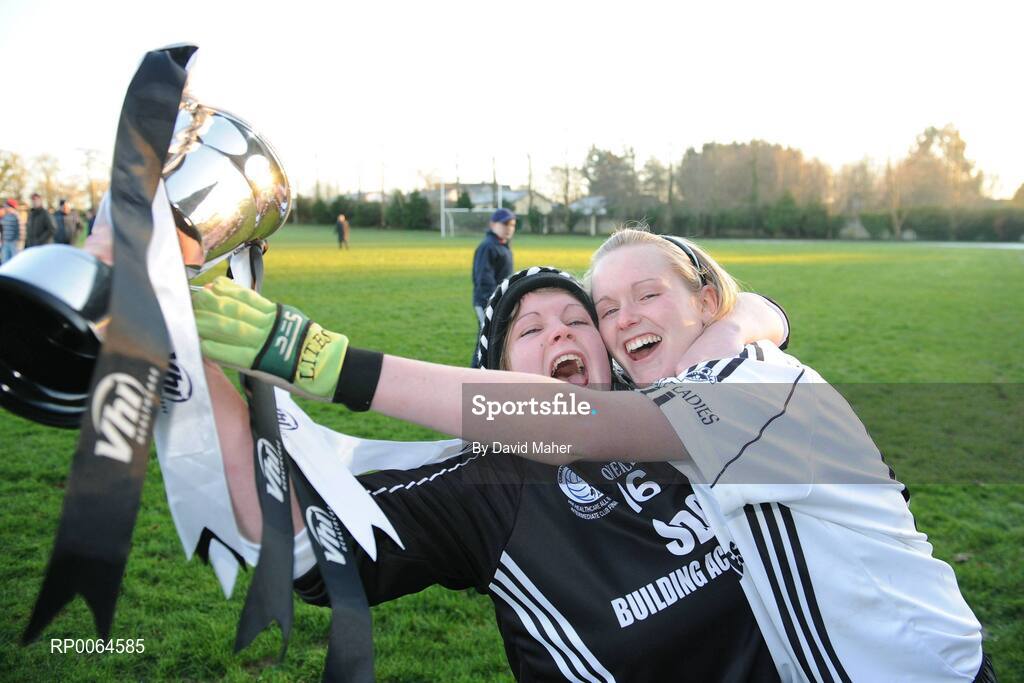 30 November 2008; Emyvale players, Catriona McKenna, left, with her sister Aisling, celebrate at the end of the game. VHI Healthcare All-Ireland Ladies Intermediate Club Football Championship Final, Emyvale, Monaghan, v Ballingeary Inchigeela, Cork, St Rynagh's, Banagher, Co. Offaly. Picture credit: David Maher / SPORTSFILE