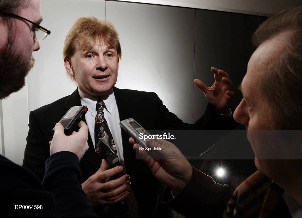 1 December 2008; Sporting Fingal manager Liam Buckley speaking to journalists at the launch of Sporting Fingal's Third-Level Scholarship scheme. Clarion Hotel, Dublin. Photo by Sportsfile