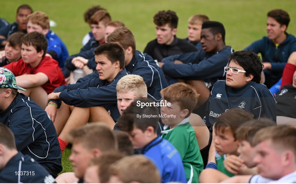 5 August 2015; Participants during the Bank of Ireland Leinster Rugby School of Excellence held at The Kings Hospital, Palmerstown, Dublin. The camp saw the visit of Leinster players to talk to developing players about training, tips and their and their development as rugby players. Picture credit: Stephen McCarthy / SPORTSFILE