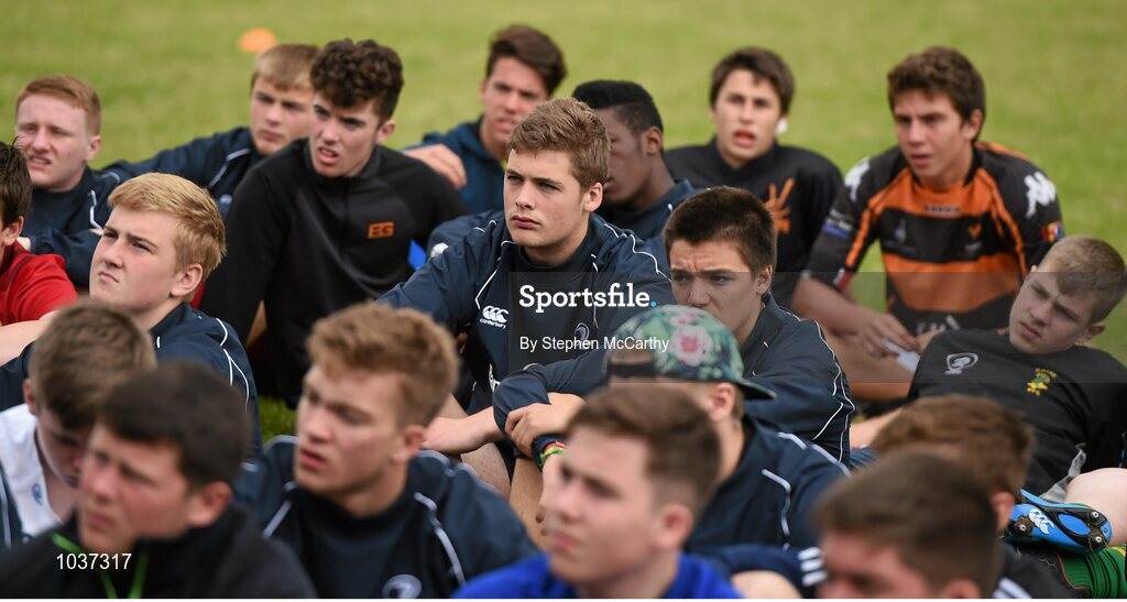 5 August 2015; Participants during the Bank of Ireland Leinster Rugby School of Excellence held at The Kings Hospital, Palmerstown, Dublin. The camp saw the visit of Leinster players to talk to developing players about training, tips and their and their development as rugby players. Picture credit: Stephen McCarthy / SPORTSFILE