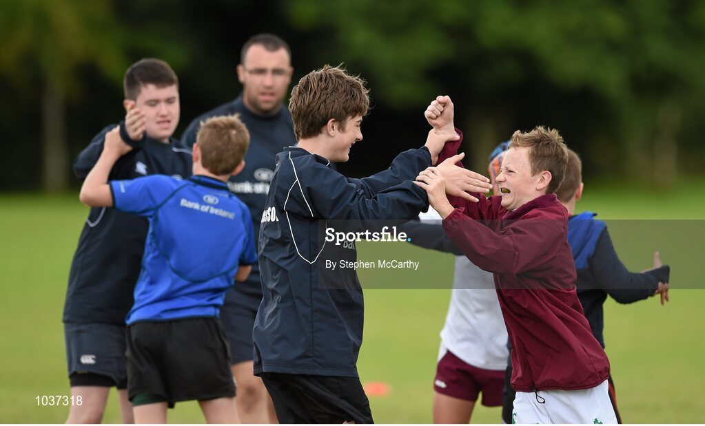 5 August 2015; Participants during the Bank of Ireland Leinster Rugby School of Excellence held at The Kings Hospital, Palmerstown, Dublin. The camp saw the visit of Leinster players to talk to developing players about training, tips and their and their development as rugby players. Picture credit: Stephen McCarthy / SPORTSFILE
