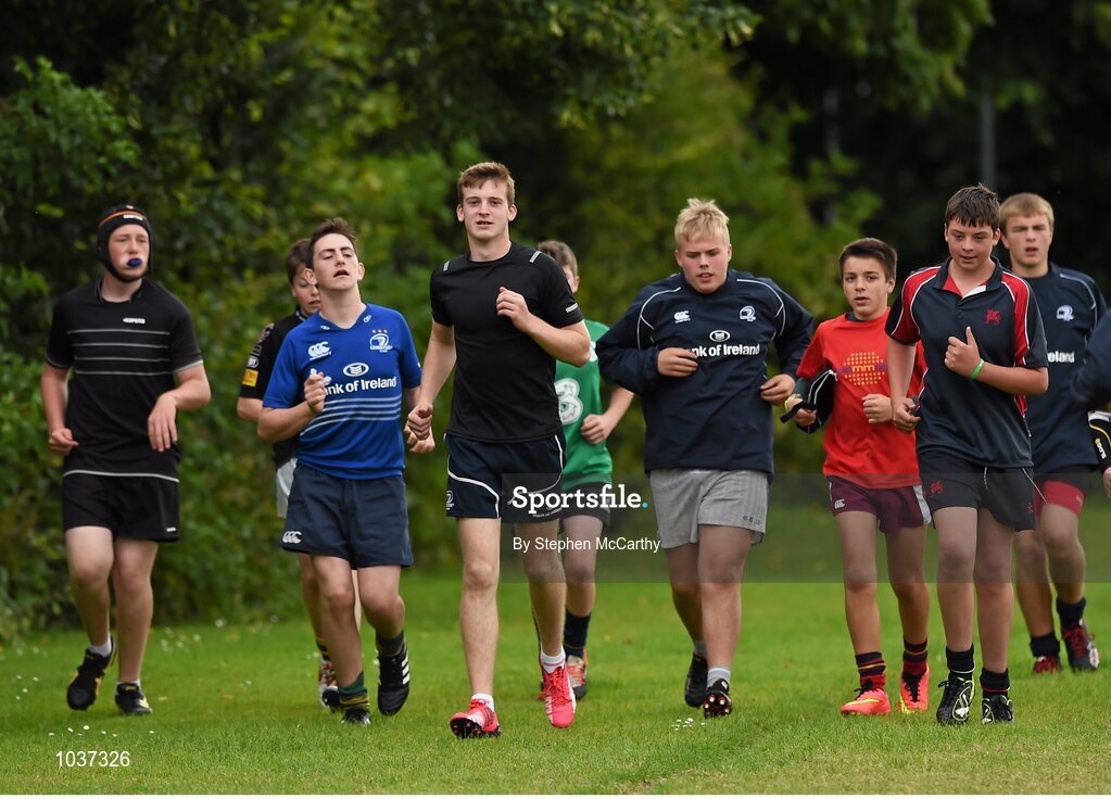 5 August 2015; Participants during the Bank of Ireland Leinster Rugby School of Excellence held at The Kings Hospital, Palmerstown, Dublin. The camp saw the visit of Leinster players to talk to developing players about training, tips and their and their development as rugby players. Picture credit: Stephen McCarthy / SPORTSFILE