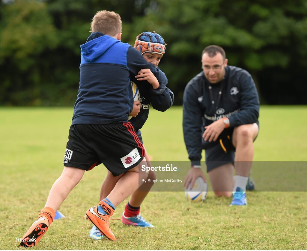 5 August 2015; Participants during the Bank of Ireland Leinster Rugby School of Excellence held at The Kings Hospital, Palmerstown, Dublin. The camp saw the visit of Leinster players to talk to developing players about training, tips and their development as rugby players. Picture credit: Stephen McCarthy / SPORTSFILE