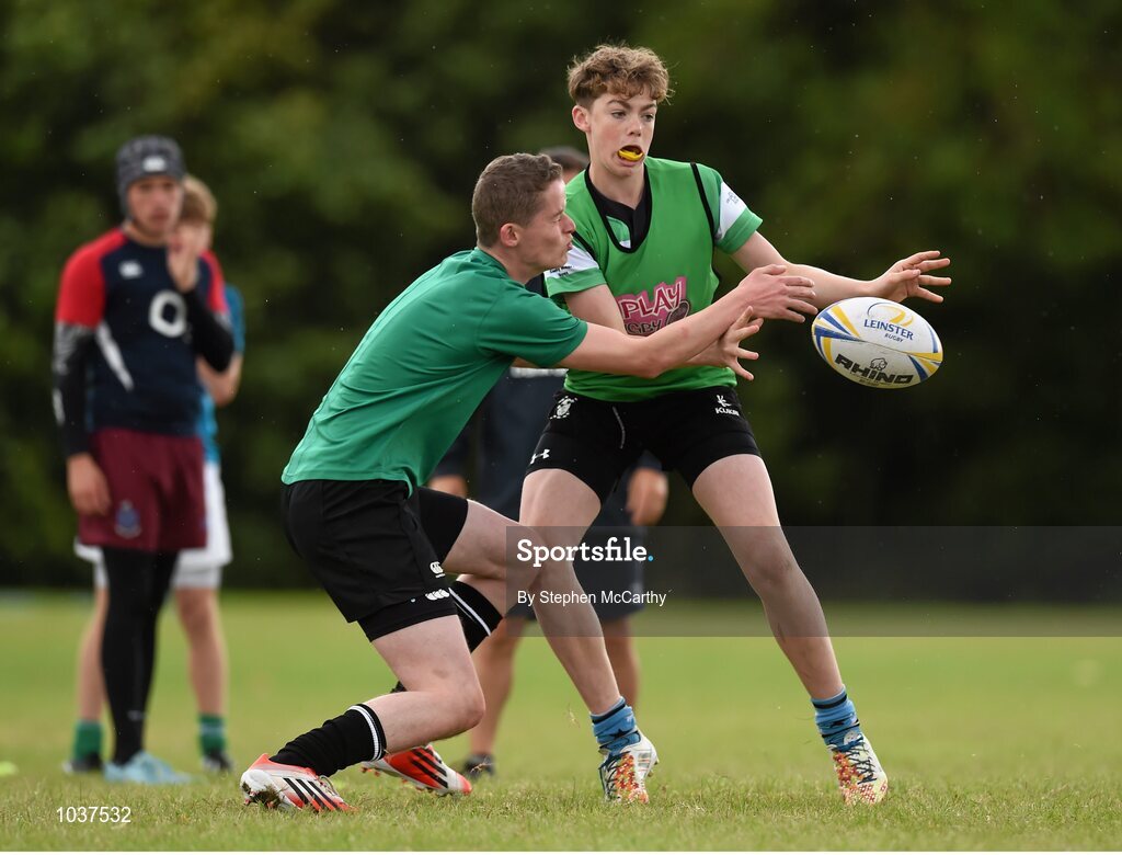 5 August 2015; Participants during the Bank of Ireland Leinster Rugby School of Excellence held at The Kings Hospital, Palmerstown, Dublin. The camp saw the visit of Leinster players to talk to developing players about training, tips and their development as rugby players. Picture credit: Stephen McCarthy / SPORTSFILE