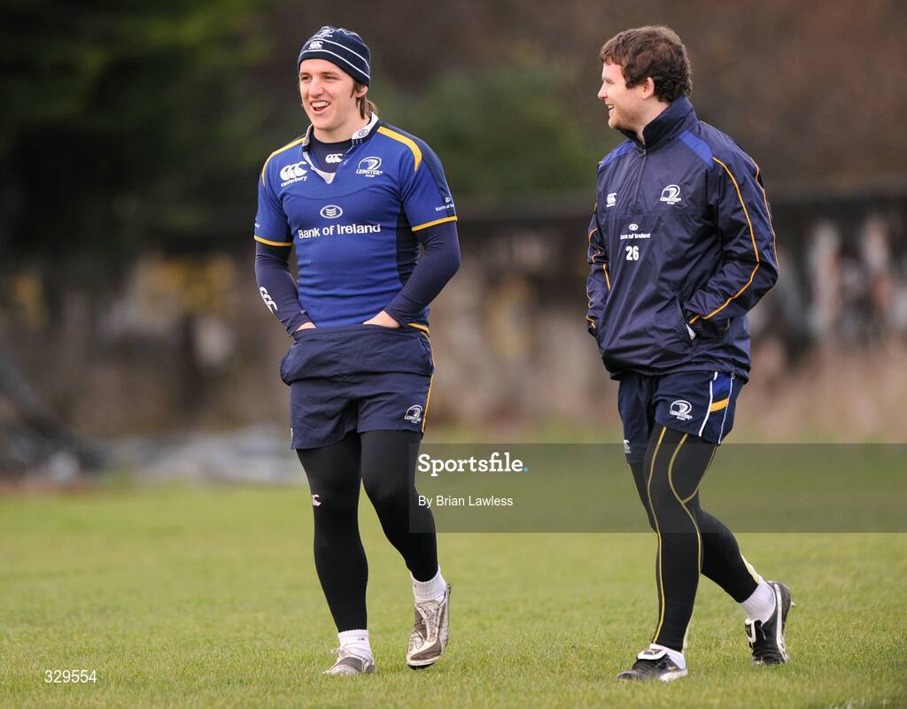 2 December 2008; Leinster's Paul O'Donohoe, left, and Gordon D'Arcy during squad training. Leinster Rugby Squad Training, UCD, Dublin. Picture credit: Paul Mohan / SPORTSFILE