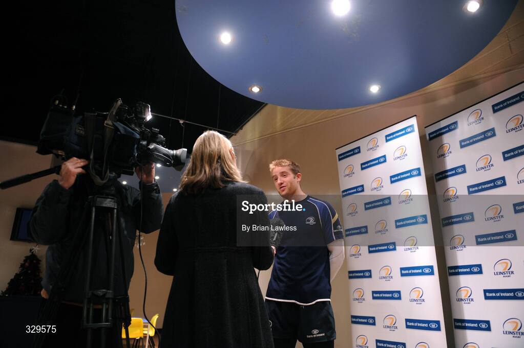 2 December 2008; Luke Fitzgerald is interviewed for television after a press conference. Leinster Rugby Press Conference, David Lloyd Riverview, Clonskeagh, Dublin. Picture credit: Paul Mohan / SPORTSFILE