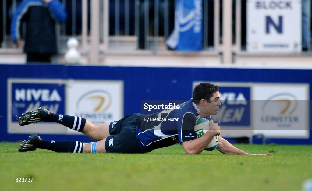 6 December 2008; Simon Keogh, Leinster, scores his side's third try against Castres Olympique. Heineken Cup, Pool 2, Round 3, Leinster v Castres Olympique, RDS, Dublin. Picture credit: Brendan Moran / SPORTSFILE