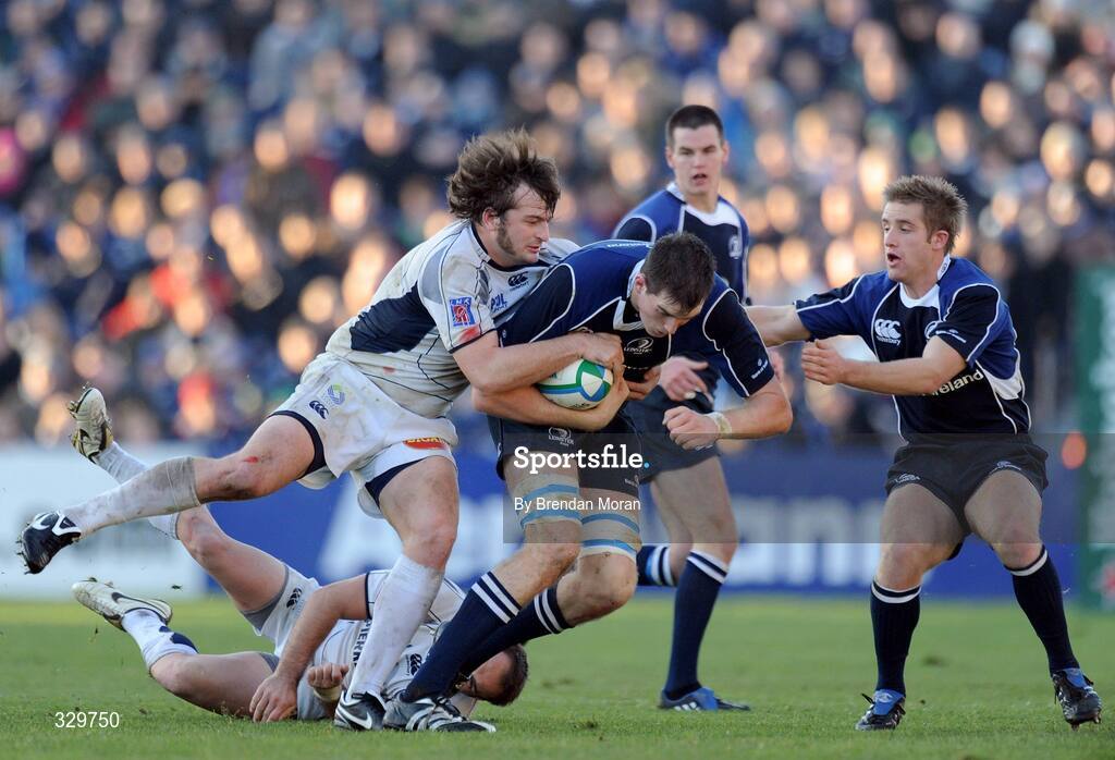 6 December 2008; Devin Toner, Leinster, is tackled by Florian Faure, Castres Olympique. Heineken Cup, Pool 2, Round 3, Leinster v Castres Olympique, RDS, Dublin. Picture credit: Brendan Moran / SPORTSFILE