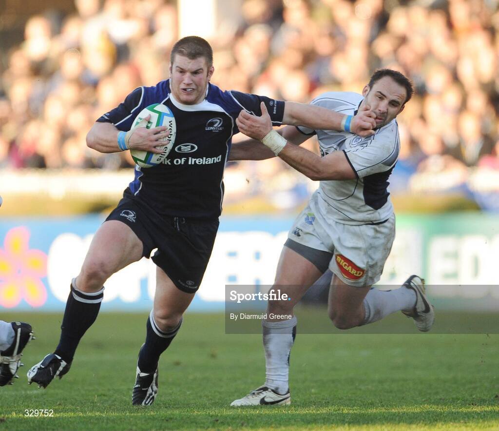 6 December 2008; Sean O' Brien, Leinster, is tackled by Anthony Lagardere, Castres Olympique. Heineken Cup, Pool 2, Round 3, Leinster v Castres Olympique, RDS, Dublin. Picture credit: Diarmuid Greene / SPORTSFILE