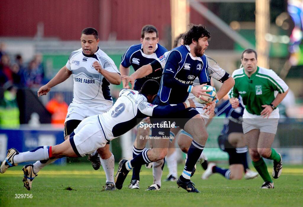 6 December 2008; Shane Horgan, Leinster, is tackled by Kevin Senio, Castres Olympique. Heineken Cup, Pool 2, Round 3, Leinster v Castres Olympique, RDS, Dublin. Picture credit: Brendan Moran / SPORTSFILE