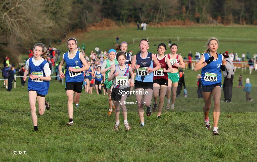 7 December 2008; Eventual winner, Siofra Cleirigh-Buttner ,447, Dublin, leads the field at the start of the Girl's Under 15 race. Woodie’s DIY Novice and Uneven Ages Championships, Ballyhaise, Co Cavan. Picture credit: Tomas Greally / SPORTSFILE