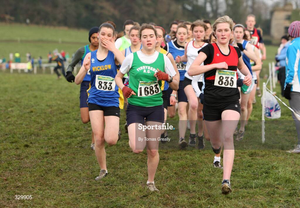 7 December 2008; Eventual winner, 835, Tara Jameson, Inbhear Dee A.C, Wicklow, leads the field out at the start of the Girl's Under 19 race. Woodie’s DIY Novice and Uneven Ages Championships, Ballyhaise, Co Cavan. Picture credit: Tomas Greally / SPORTSFILE