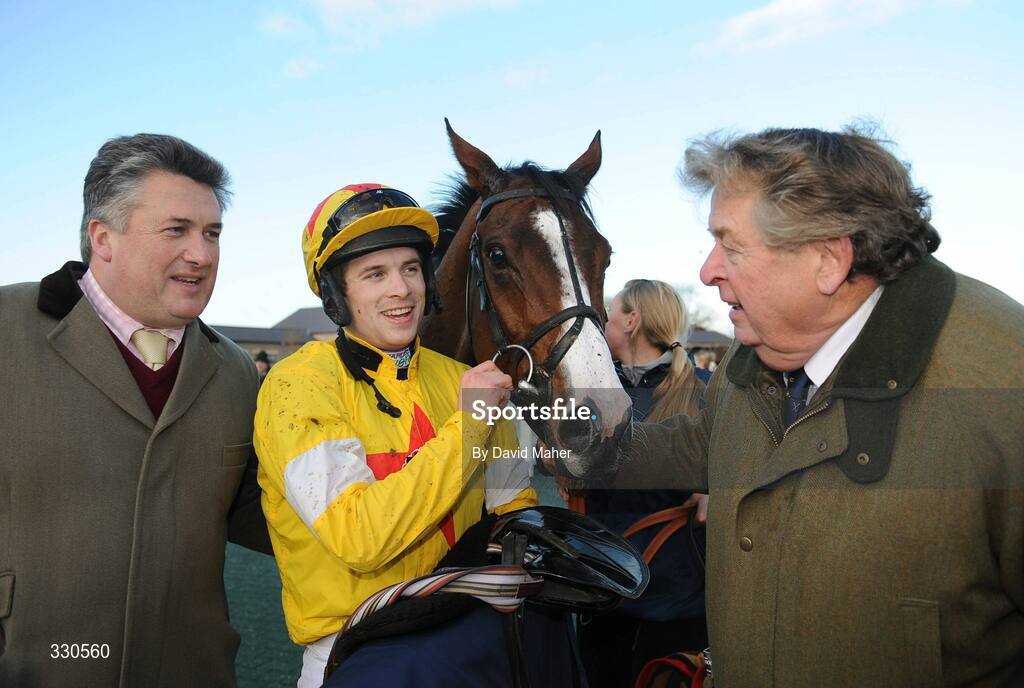 9 December 2008; Jockey Sam Thomas with trainer Paul Nicholls, left, and owner John Hales after winning the John Durkan Memorial Chase on Noland. Punchestown Racecouse, Naas, Co. Kildare. Picture credit: David Maher / SPORTSFILE