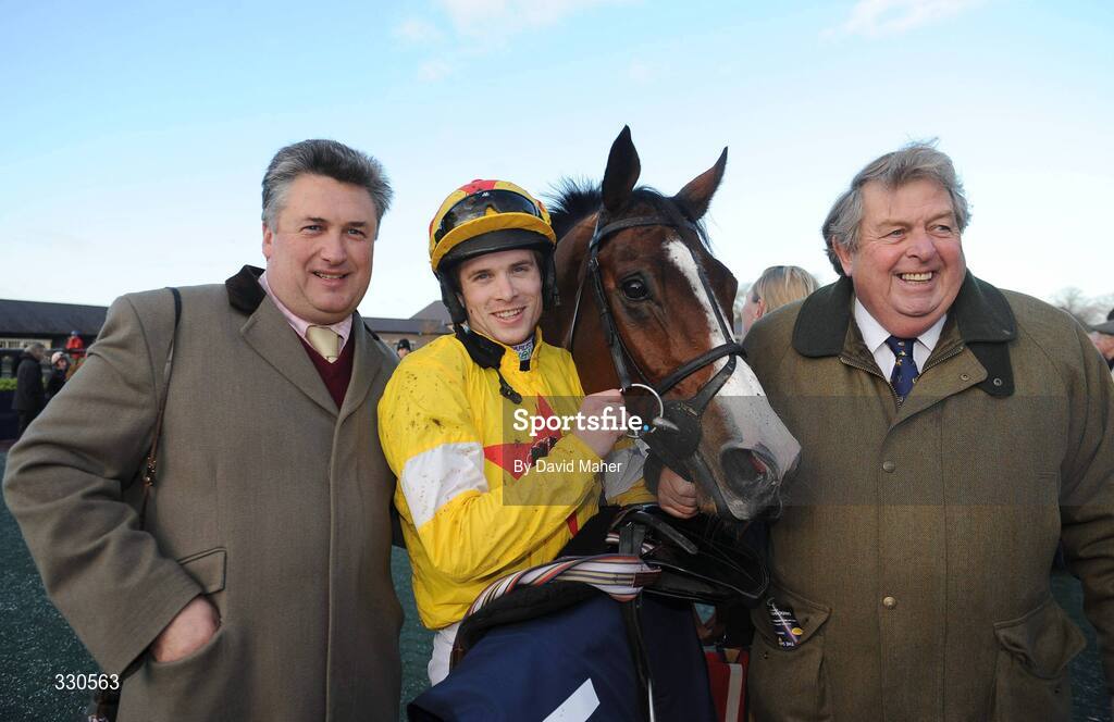 9 December 2008; Jockey Sam Thomas with trainer Paul Nicholls, left, and owner John Hales after winning the John Durkan Memorial Chase on Noland. Punchestown Racecouse, Naas, Co. Kildare. Picture credit: David Maher / SPORTSFILE