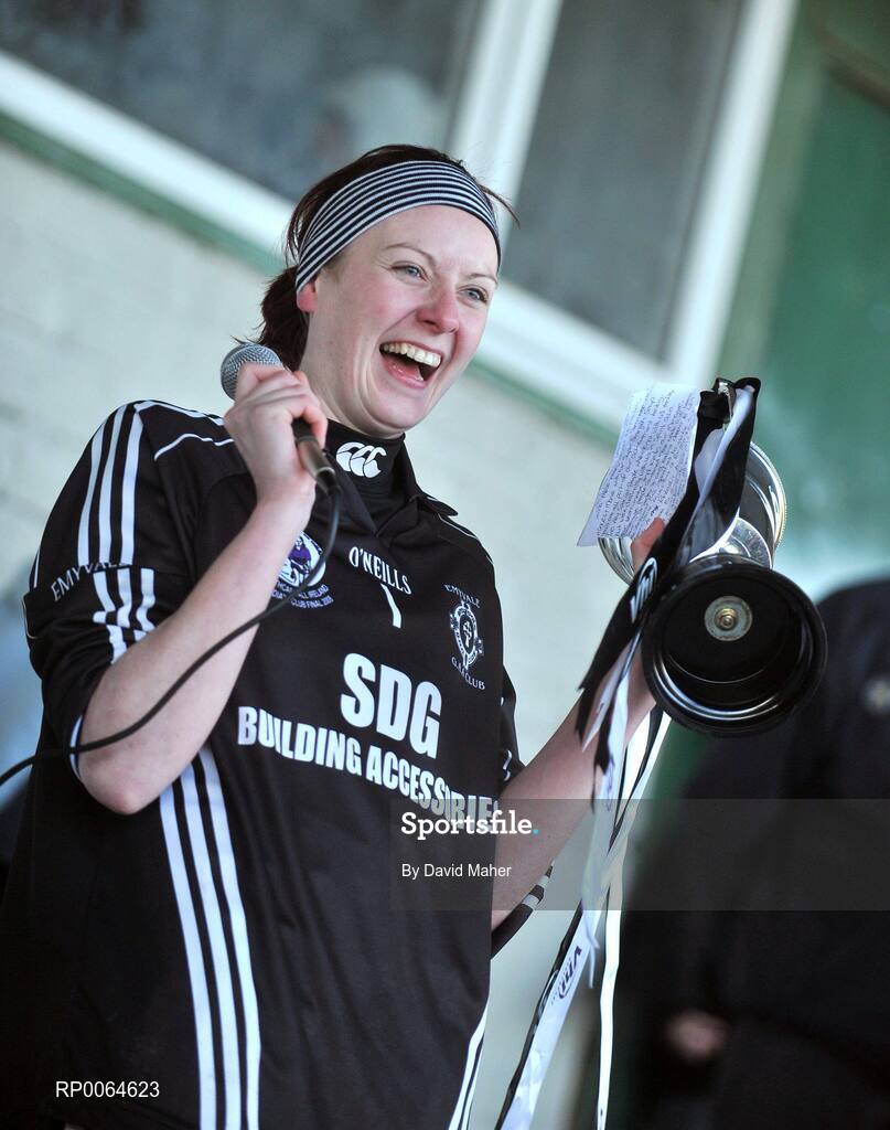 30 November 2008; Emyvale captain Sinead Mohan, celebrates with the cup after the game. VHI Healthcare All-Ireland Ladies Intermediate Club Football Championship Final, Emyvale, Monaghan, v Ballingeary Inchigeela, Cork, St Rynagh's, Banagher, Co. Offaly. Picture credit: David Maher / SPORTSFILE