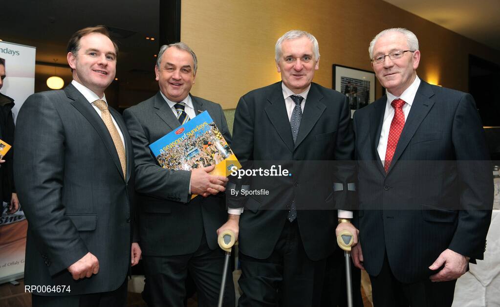 2 December 2008; Former Taoiseach Bertie Ahern T.D., second from left, with Alan Gilson, left, Commercial Director, Carroll Cuisine, President of the GAA Nickey Brennan and Seamus Carroll, founder Carroll Cuisine, at the book launch of A Season of Sundays 2008. In its twelfth successive year Sportsfile photographers have captured another historic GAA year. Jurys Croke Park Hotel, Jones Road, Dublin. Photo by Sportsfile