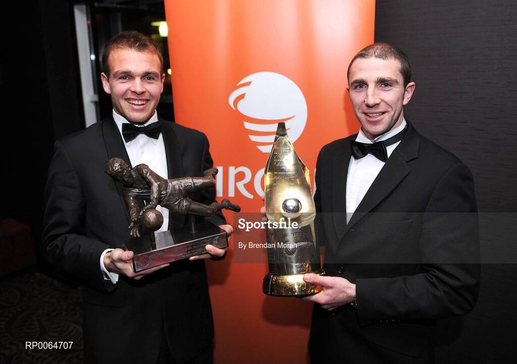4 December 2008; Bohemians team-mates Brian Murphy, left, who was named as Goalkeeper of the Year, and Owen Heary, who was named eircom / SWAI Personality of the Year at the 2008 eircom / Soccer Writers Association of Ireland Awards. The Hilton Hotel, Charlemont Place, Dublin.  Picture credit: Brendan Moran / SPORTSFILE