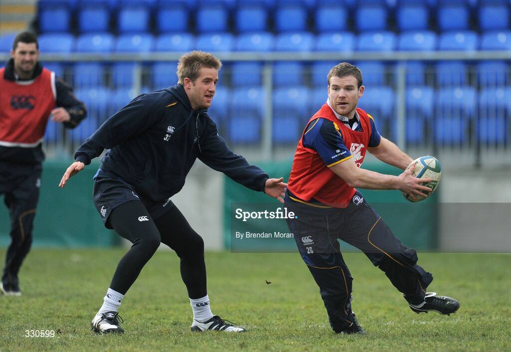9 December 2008; Leinster's Gordon D'Arcy and Luke Fitzgerald in action during squad training. Donnybrook Stadium, Dublin. Picture credit: Brendan Moran / SPORTSFILE